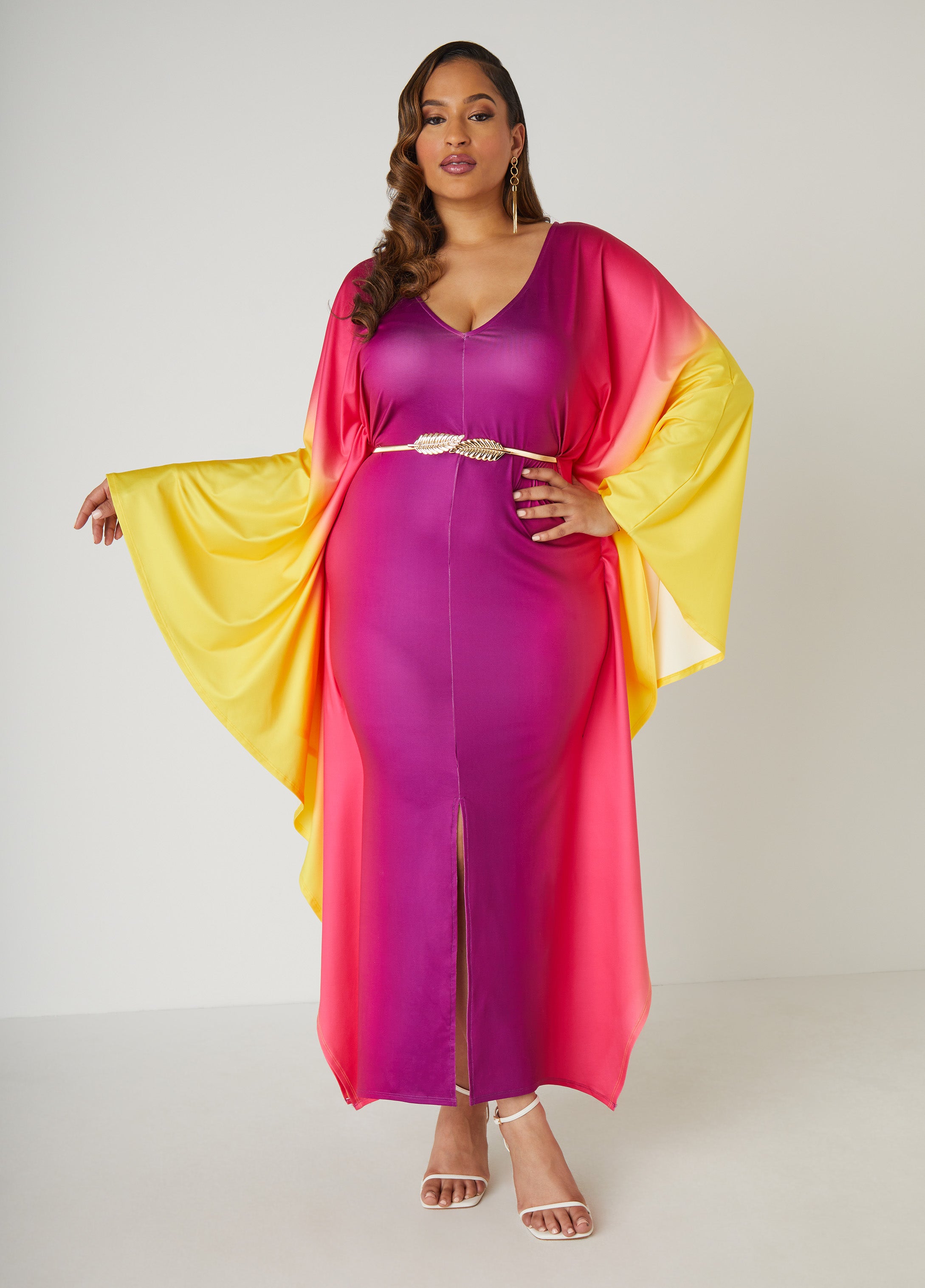 Plus Size Belted Ombre Kaftan Dress