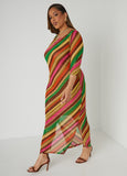 Plus Size Bodycon Dress Striped Rainbow Mesh Dress Maxi Dress