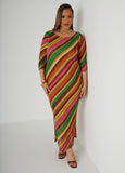 Plus Size Bodycon Dress Striped Rainbow Mesh Dress Maxi Dress