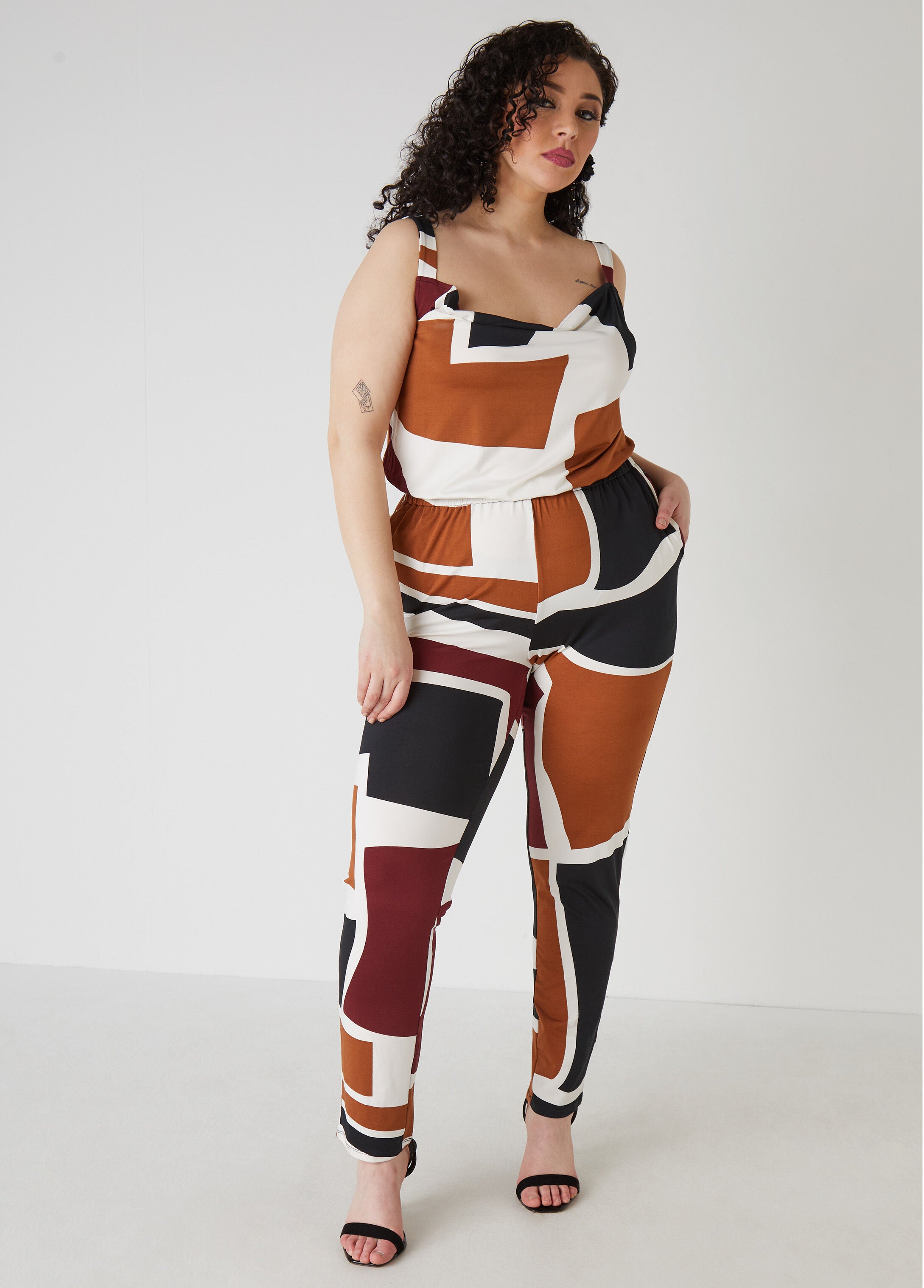 Plus Size Geo Print Catsuit Plus Size Jumpsuit Plus Size Romper