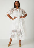 Plus Size Windowpane Flounced A Line Dress