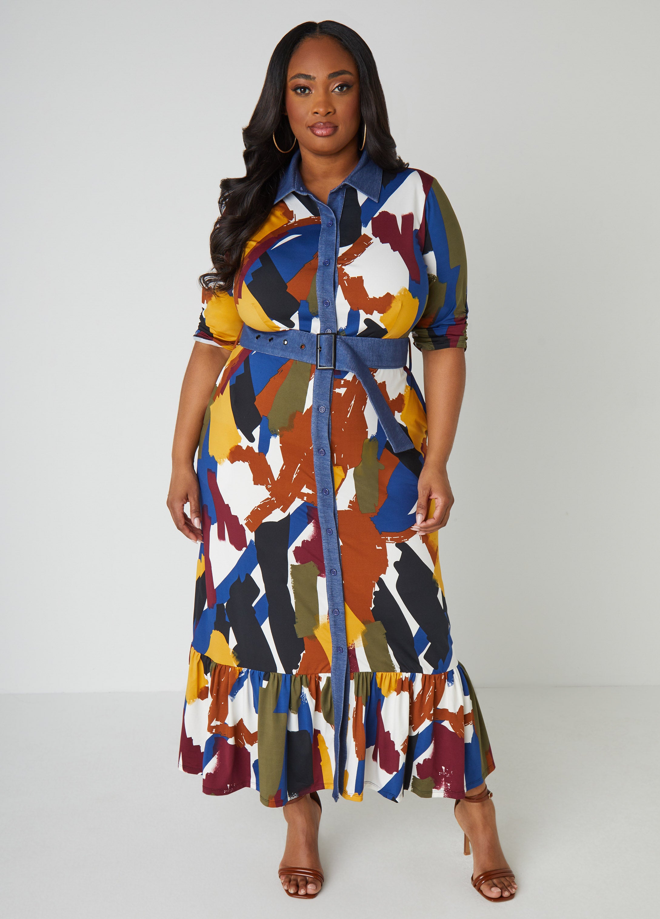 Plus Size printed maxi dress plus size denim dress plus size maxi dress