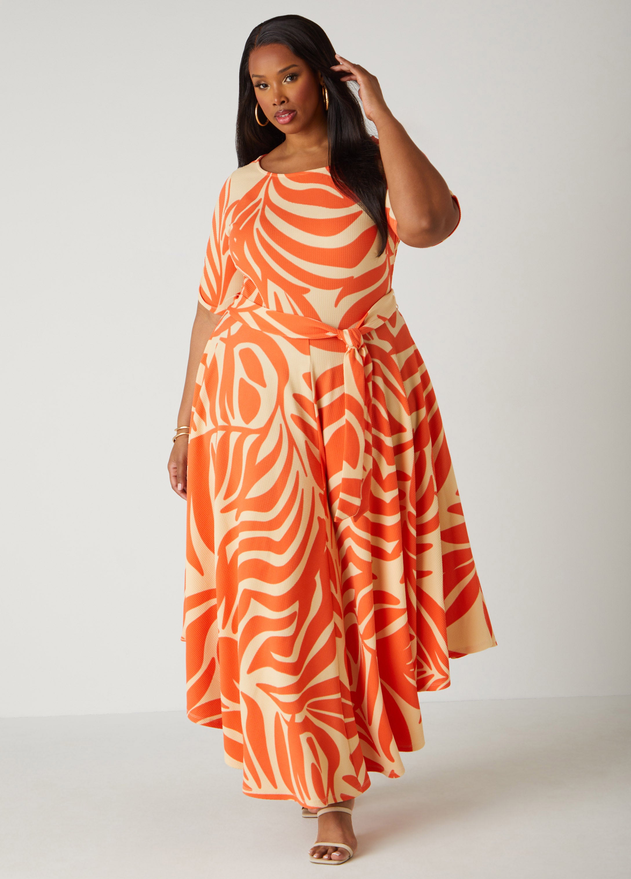 Plus Size Textured Abstract Print Maxi Dress