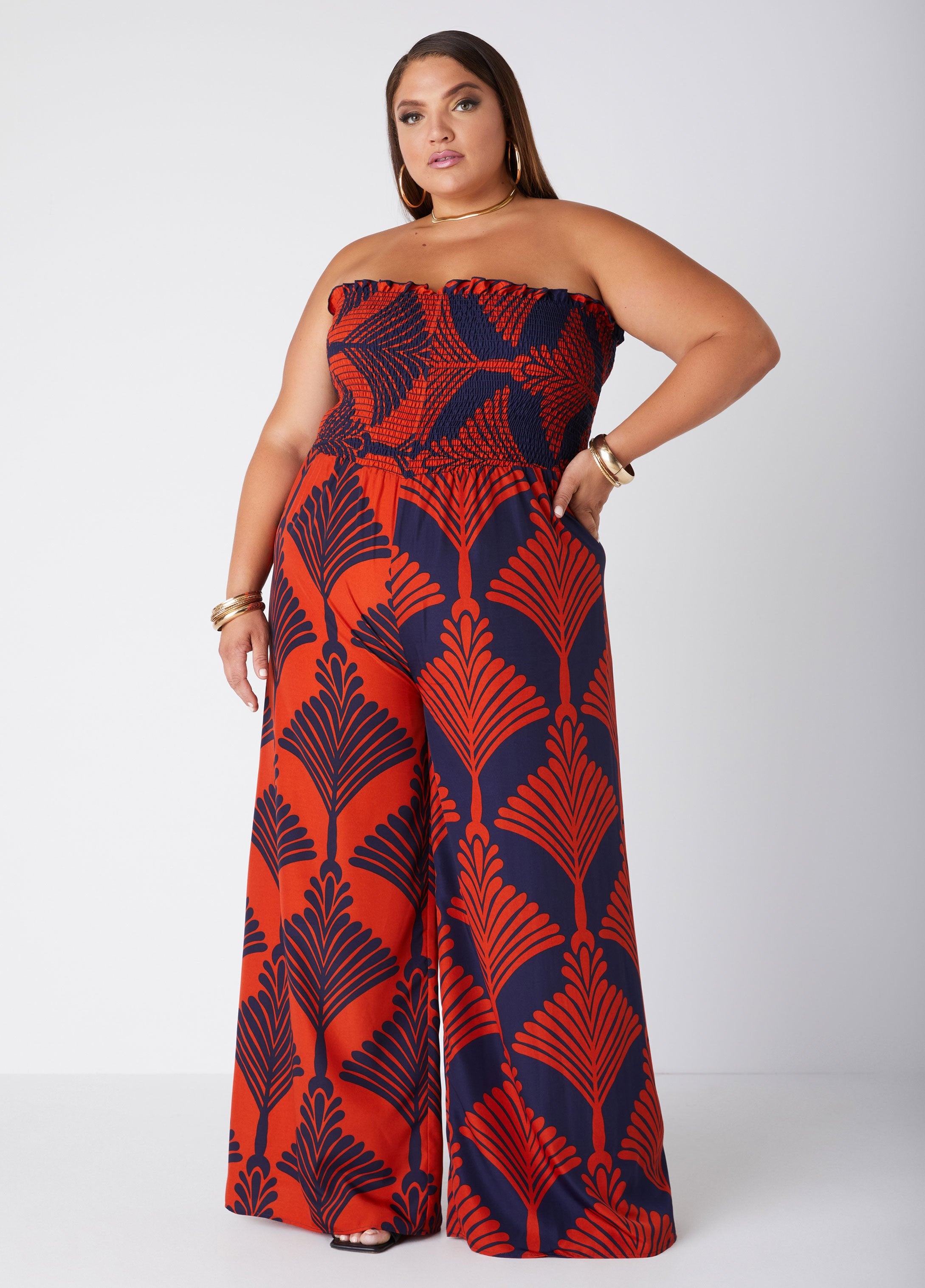 Plus Size resort strapless jumpsuit plus size wide leg jumpsuit