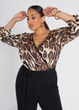 Leopard Paneled Faux Wrap Jumpsuit