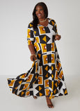 Geo Print A Line Maxi Dress