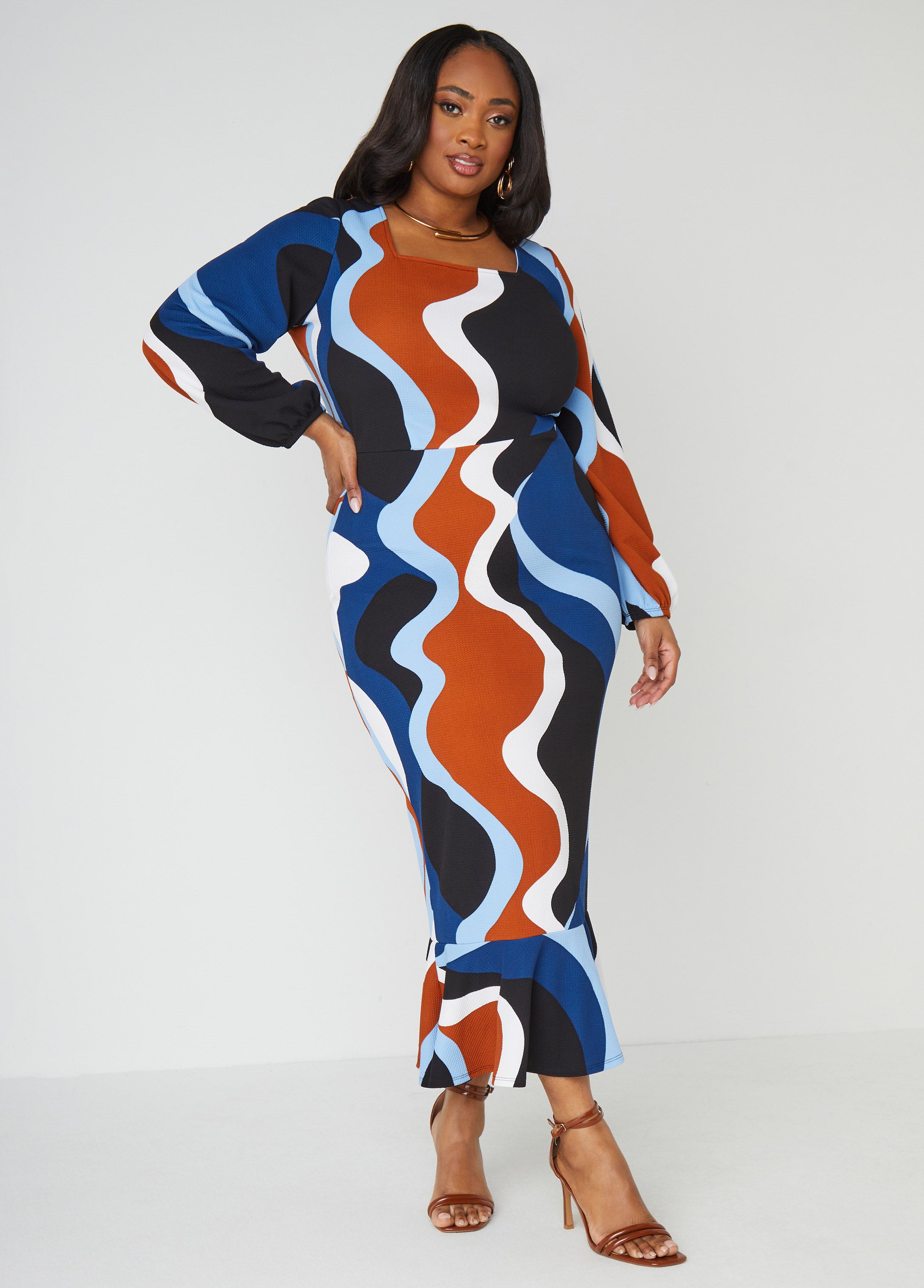 Plus Size knit maxi dress plus size swirl print dress plus size midaxi dress