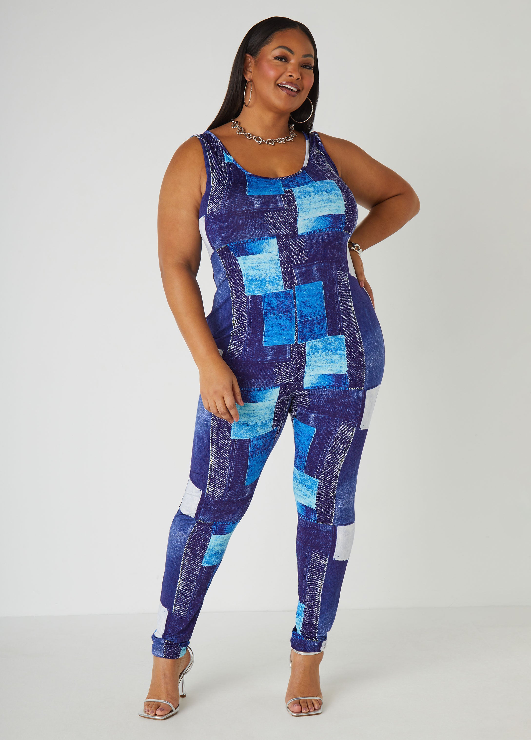 Plus Size denim catsuit plus size jumpsuit plus size matching set