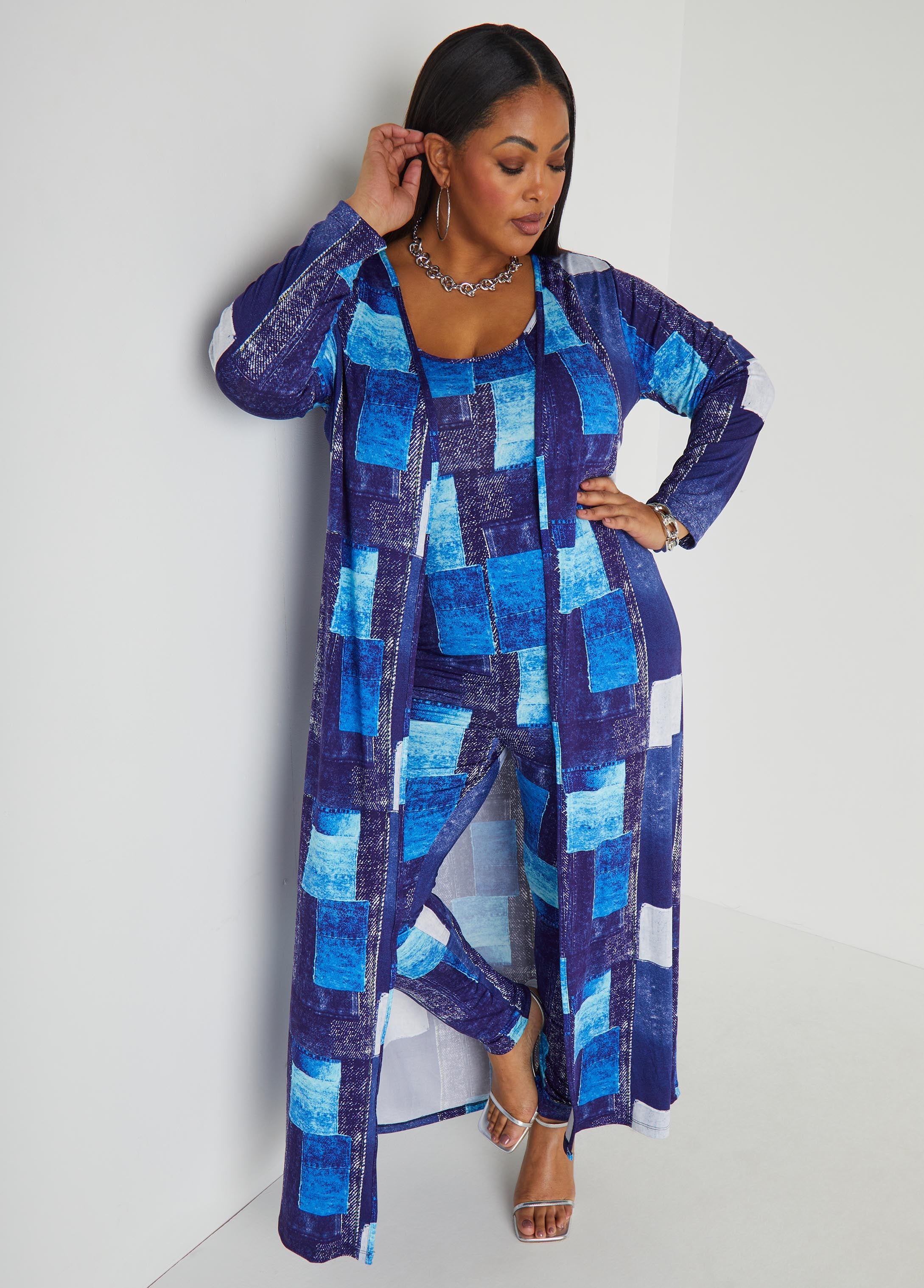 Plus Size denim duster plus size two piece plus size matching set