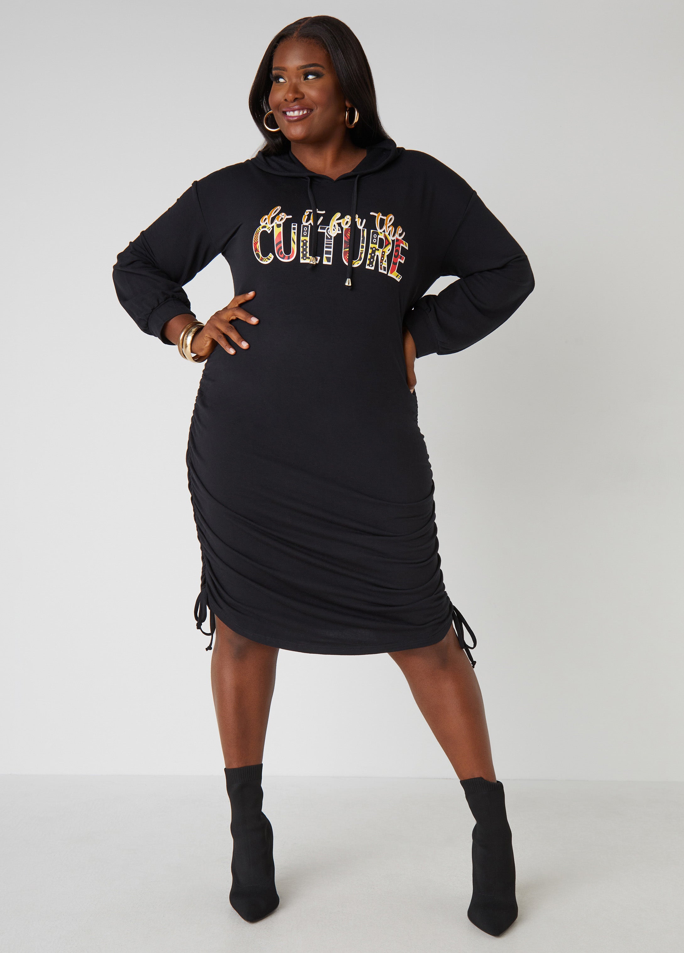 Plus Size hooded dress plus size graphic sweatshirt dress