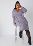 Fringed Cable Knit Sweater Dress