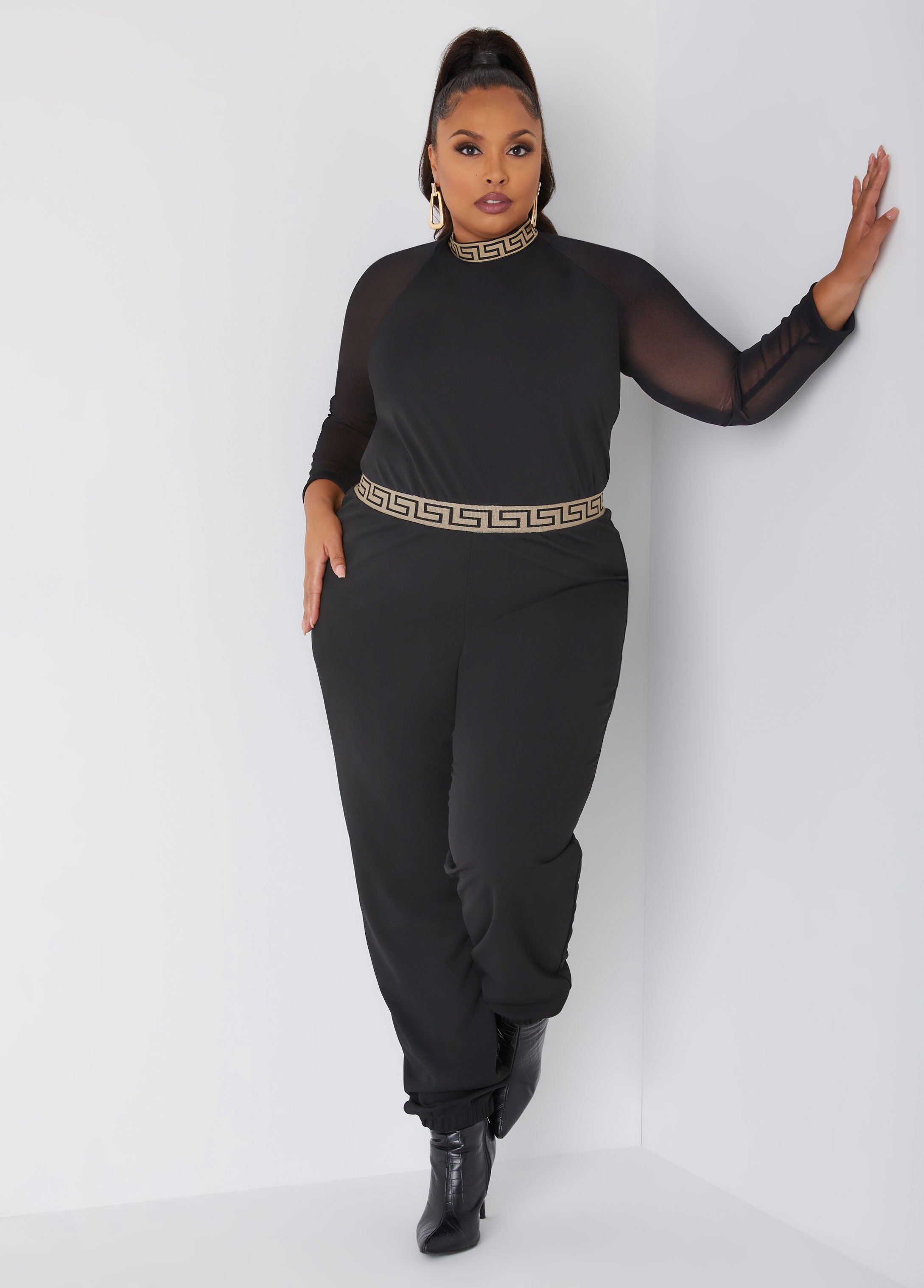 Plus Size Date Night Crepe Jumpsuit Plus Size Mesh Party Jumpsuit