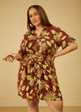 Tropical Print Gauze Shirtdress