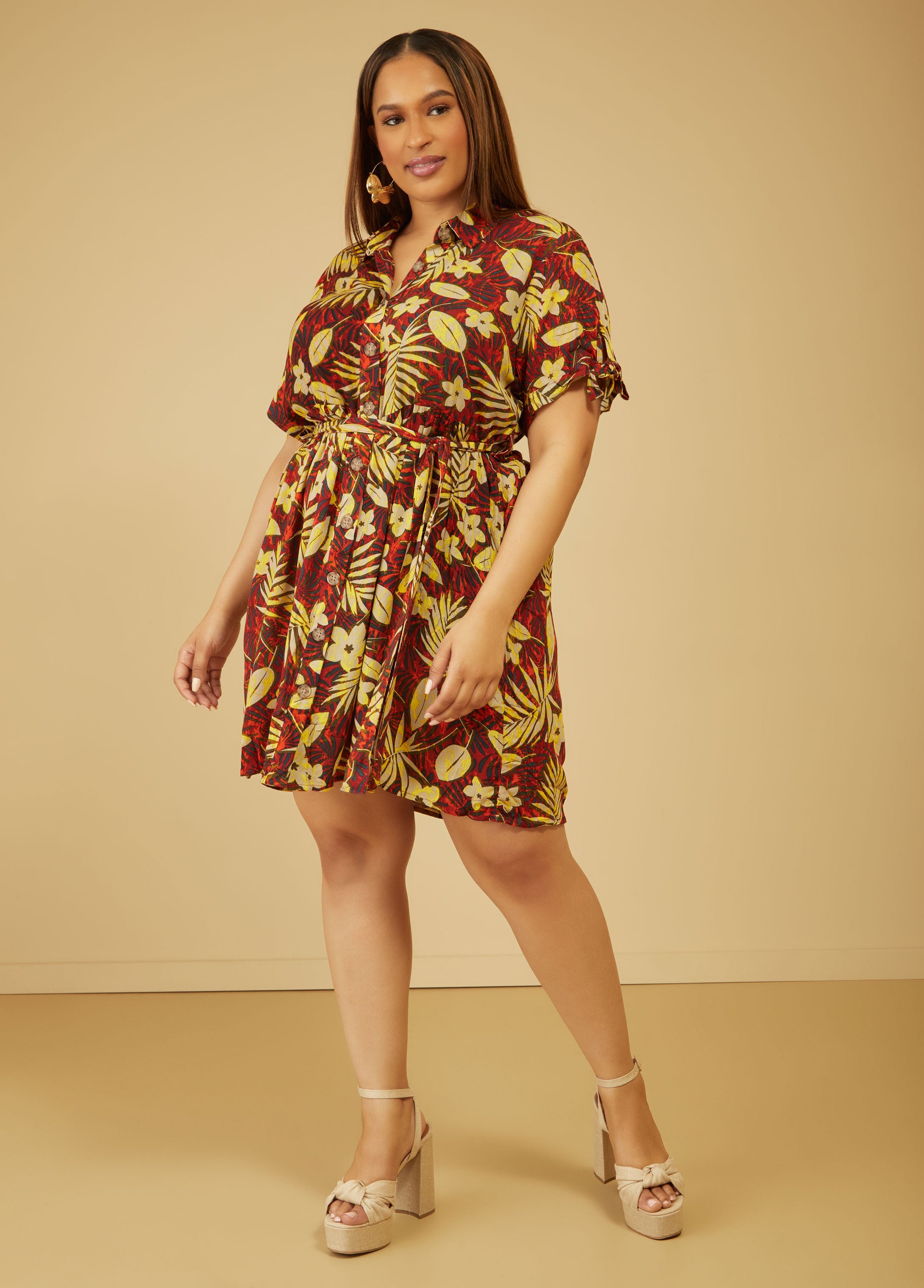 Plus Size Tropical Print Dress Plus Size Shirtdress Plus Size Dresses