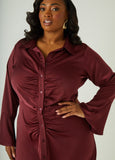 Ruched Satin Shirtdress