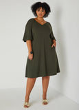 Tiered Sleeve Jersey A Line Dress