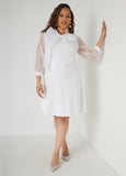 Organza Paneled Tie Neck Dress