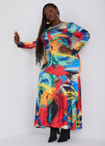 Ruched Printed Keyhole Maxi Dress