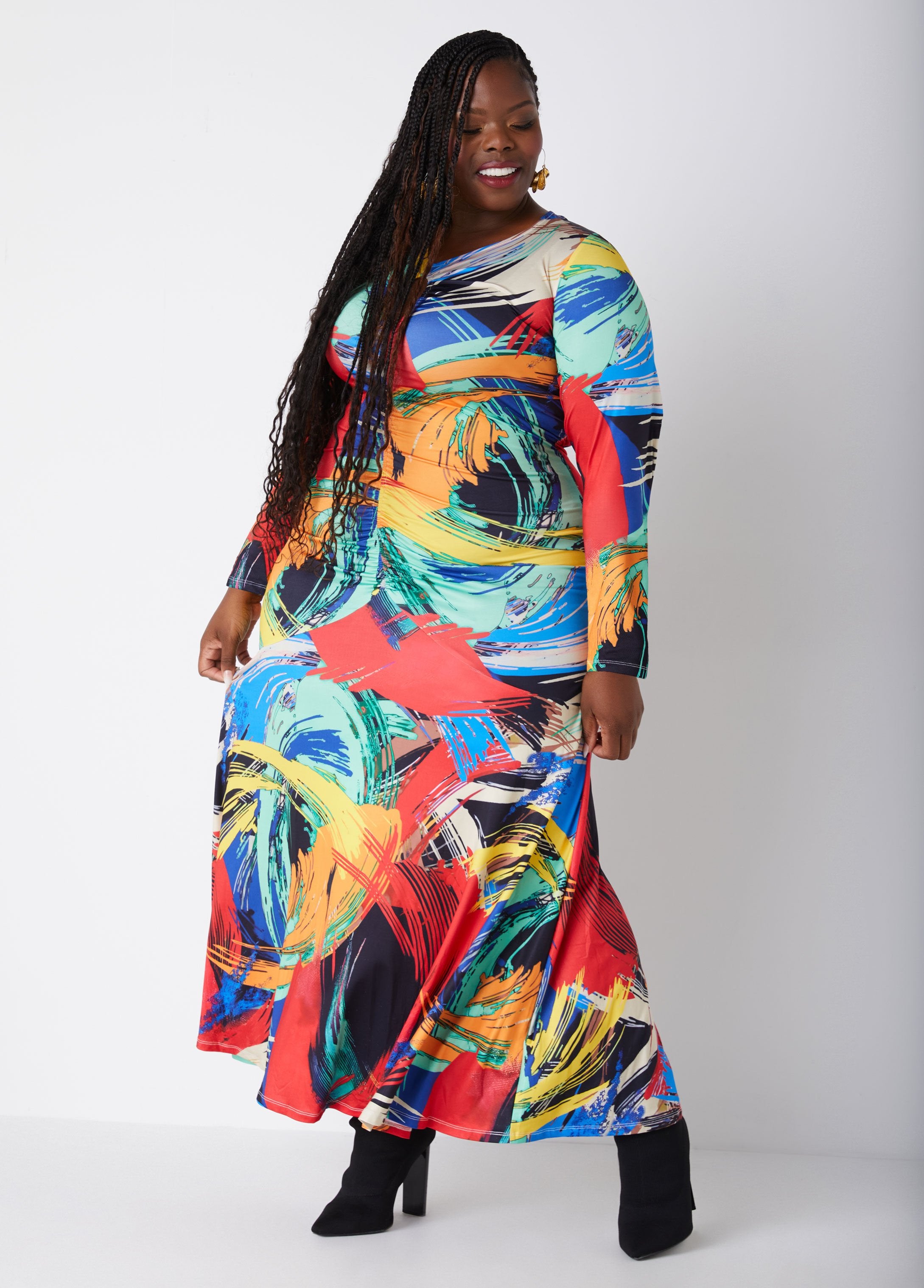 Plus Size Bodycon Maxi Knit Dress Plus Size Multicolored Dress