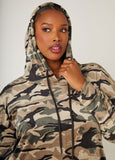 Hooded Camo Velour Maxi Dress