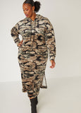 Hooded Camo Velour Maxi Dress