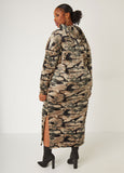 Hooded Camo Velour Maxi Dress