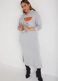 Plus Size sketch print terry Hoodie Dress Graphic Sweatshirt Dress