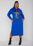 Plus Size Printed terry Hoodie Dress Graphic Sweatshirt Dress