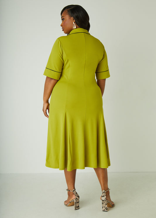 Piped Midi A Line Dress