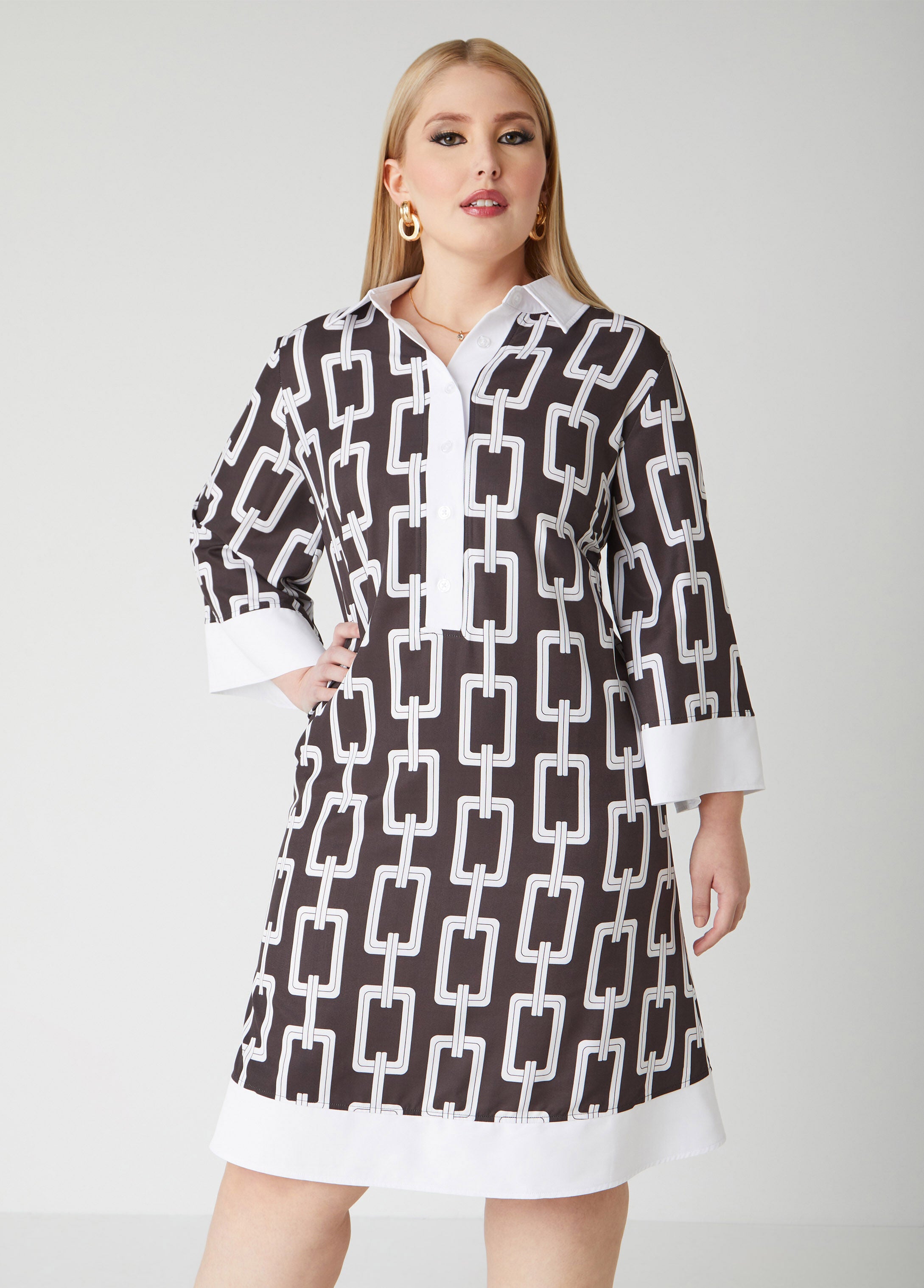 Plus Size shirt dress plus size printed dress casual dress