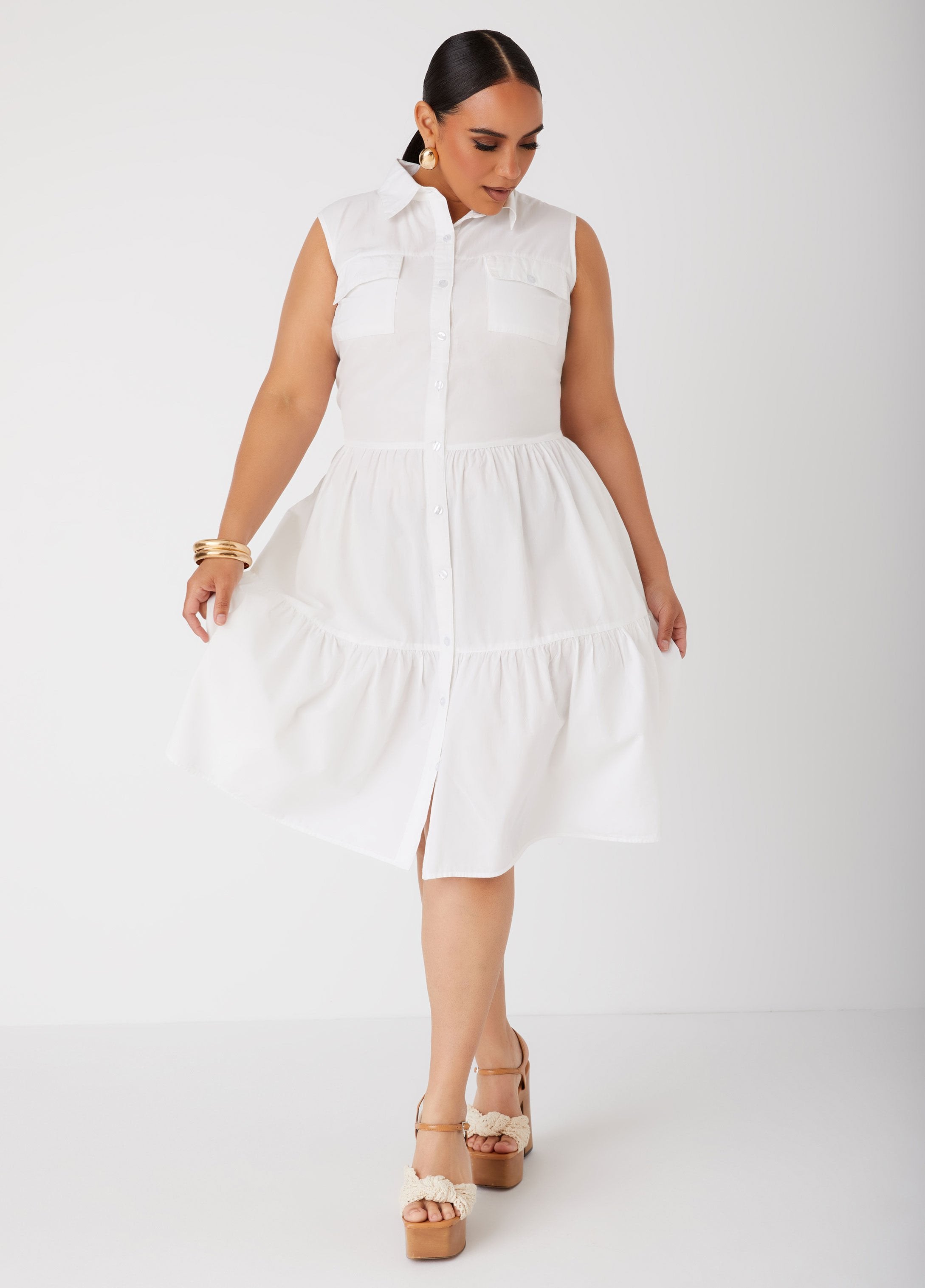 Plus Size cotton shirtdress midi dress plus size casual sundress