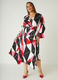 Geo Print Faux Wrap Dress