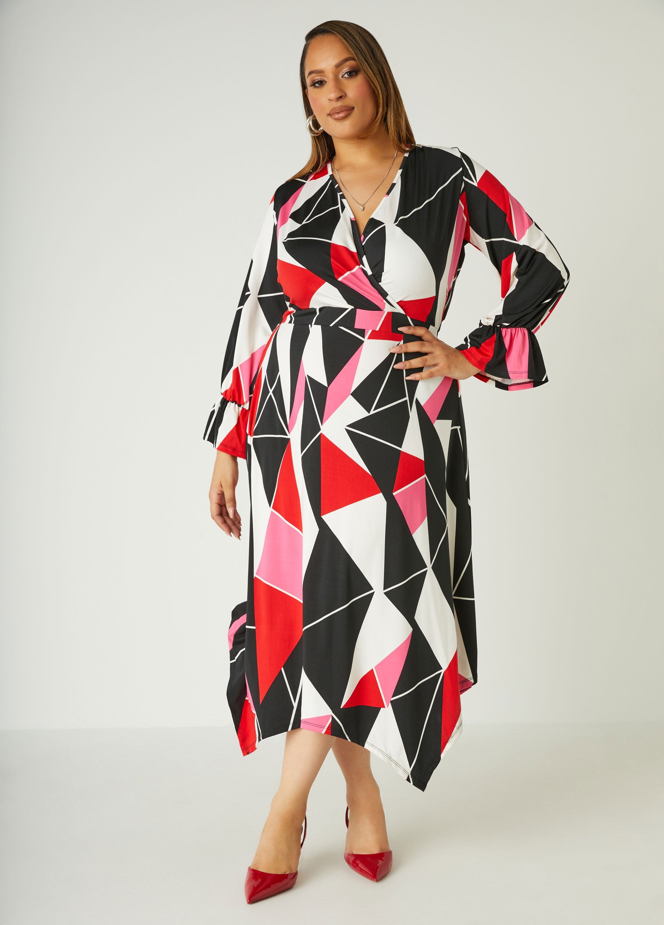 Plus Size Geo Colorblock Dress Plus Size Wrap Party Midi Dress