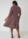 Geo Print Tie Neck A Line Dress