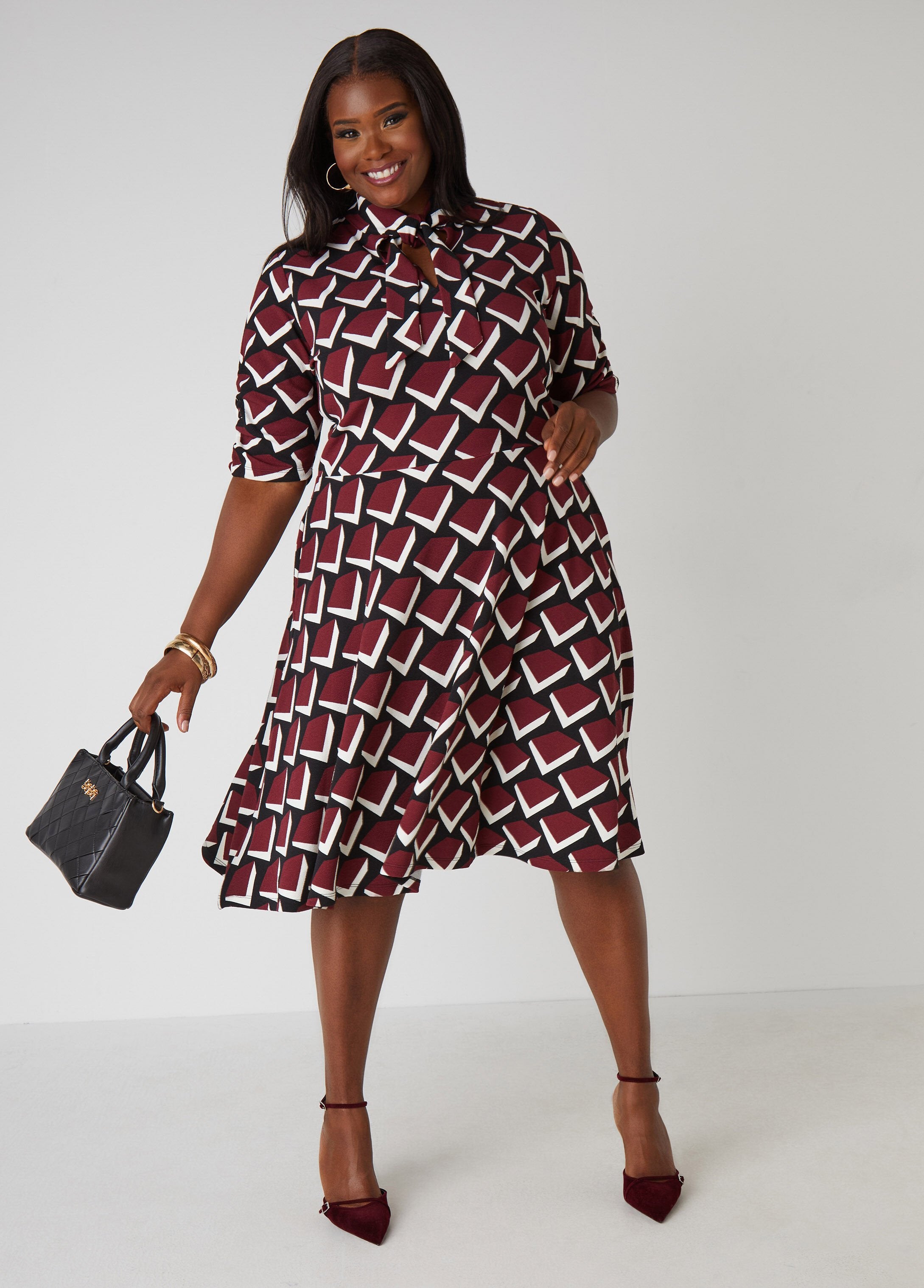 Plus Size geo print a line dress plus size fit flare dress plus dresses