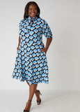 Tie Neck Geo Print A Line Dress