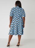 Tie Neck Geo Print A Line Dress