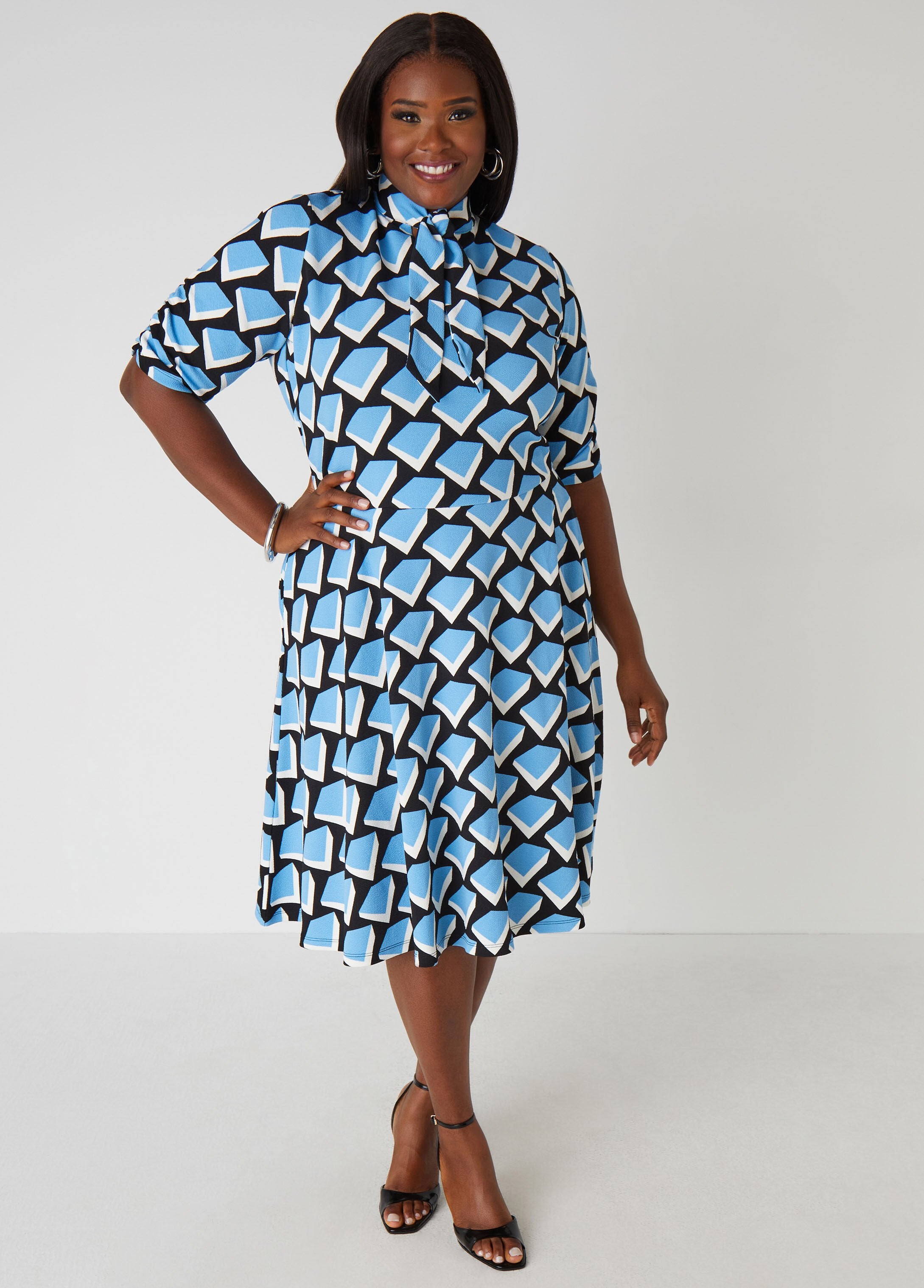 Plus Size a line dress plus size geo print fit flare dress plus dresses