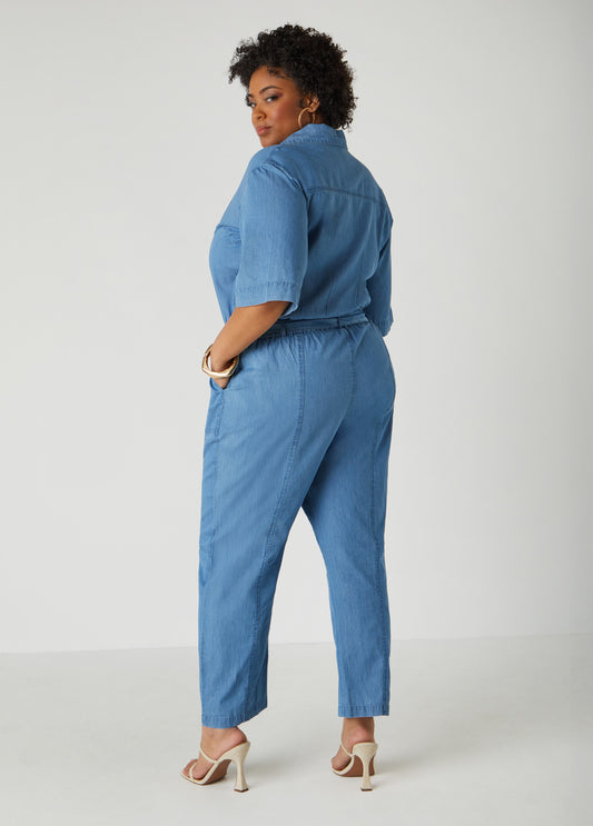 Belted Chambray Jumpsuit