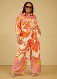 Swirl Print Wide Leg Jumpsuit