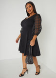 Windowpane Sleeved A Line Dress