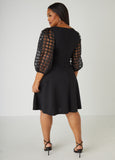 Windowpane Sleeved A Line Dress