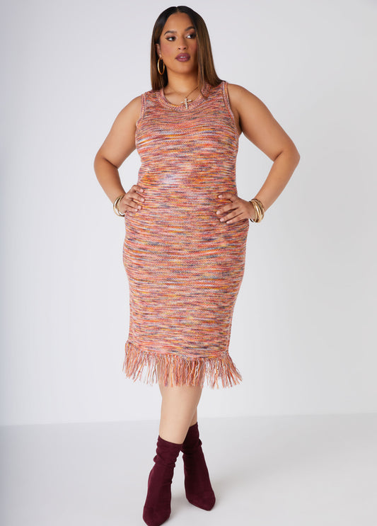 Plus Size Fringe Sweater Dress Plus Size Midi Knit Dresses