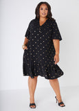 Plus Size Metallic Print Flounced Dress Plus Size Woven Dress