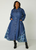 Plus Size Camo Denim A Line Trendy Maxi Shirt Dress