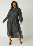 Plus Size Leopard Denim A Line Trendy Maxi Shirt Dress