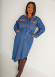 Faux Leather And Chambray Shirtdress