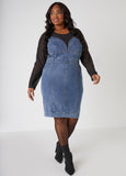 Mesh Paneled Denim Dress