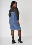 Mesh Paneled Denim Dress