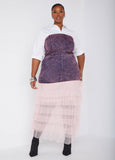 Plus Size Strapless Denim And Mesh Dress Plus Size Chambray Dress